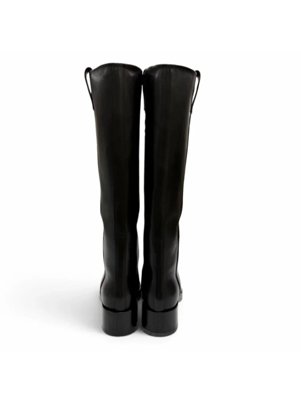 Hermes Horse H Design Leather Long Boots Black
